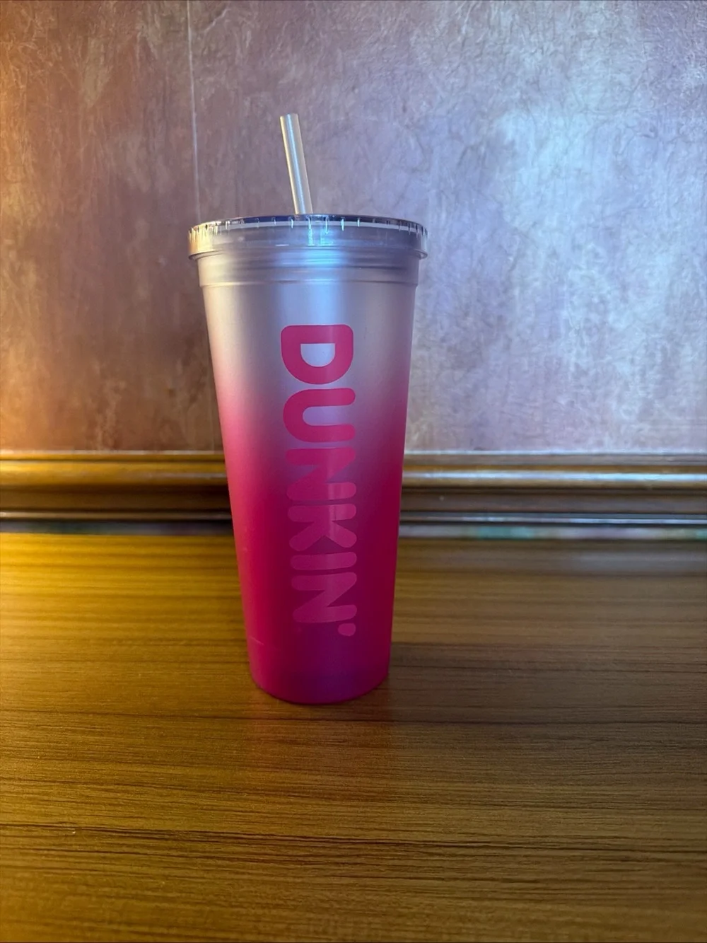 Dunkin' Donuts Summer 2024 Pink Straw & Ombre Plastic Insulated 24oz Tumbler